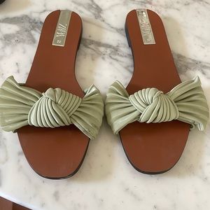 Zara mint green slip on sandals